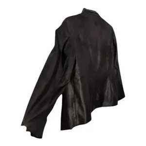 JM Collection Vegan Leather Draped Black Jacket Size M Open Front Blazer Casual thumbnail 5