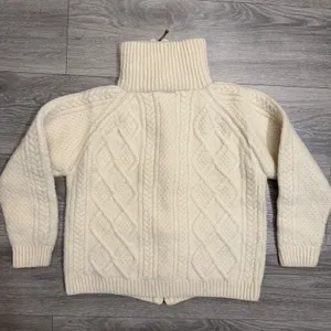 80s Carraig Donn Handknit Merino Wool Aran Zip Cropped Cardigan Sweater Cream M thumbnail 14