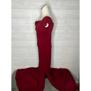 Deep Red Burgundy Off-Shoulder Formal Evening Gown thigh high slit size L thumbnail 4