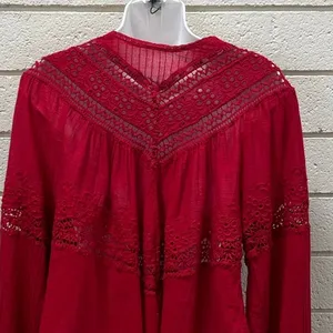 Free People Red Boho Crochet Trim Top size M thumbnail 5