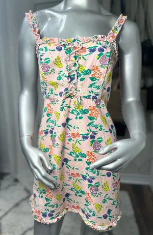 Urban Outfitters Robin Lace-Up Mini Dress Tropical Fruit Print Medium thumbnail 1
