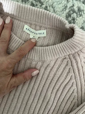 Aeropostale Women's Light Mauve Ribbed Crewneck Sweater thumbnail 2