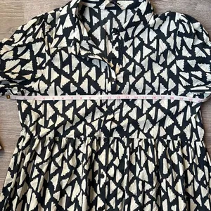 Zara New Long Print Collar Dress Black thumbnail 14