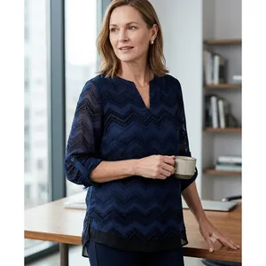 The Limited‎ Navy Blue Chevron Clip Dot Roll Tab Sleeve Blouse Small thumbnail 2