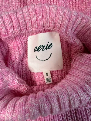 NWT Aerie Hits The Spot Mockneck Sweater in Raspberry Peak 100% Cotton thumbnail 2