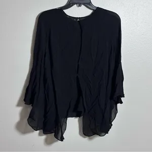 Zara Women‎ Black 3/4 Sleeve Sheer Blouse Top size M. thumbnail 6