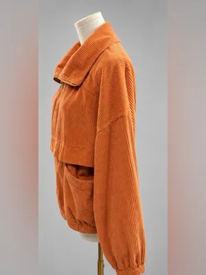 ASOS DESIGN Oversized Corduroy Zip Front Jacket Rust Orange US 0 thumbnail 2