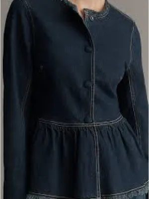 Pilcro Denim Jacket Womens Small Blue Excellent Peplum Collarless Raw Edge thumbnail 4