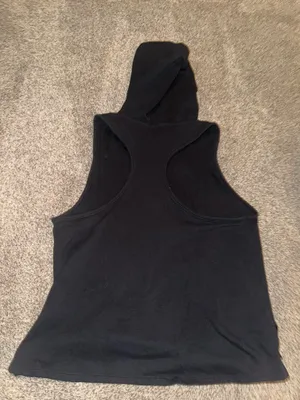 PINK - Victoria's Secret Victoria Sport Black Sleeveless Hooded Workout Tank Top with Front Kangaroo Pock thumbnail 2