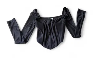 Black Princes Polly corset and mesh long sleeve top with ruched detailing Size s thumbnail 1