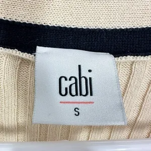Cabi Size Small Cardigan Cream Navy Ribbed Knit Academia‎ Career Preppy Coastal thumbnail 6