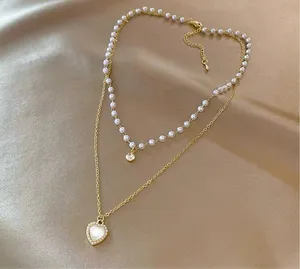 Love Pendant Double Collar Chain Necklace thumbnail 1