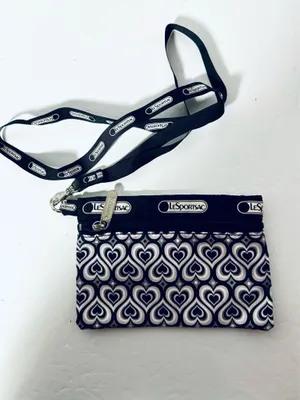 Lesportsac Black & White Heart Motif Crossbody Wristlet Pouch 7”x4.5” - 18” drop thumbnail 3