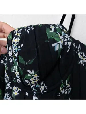 Sau Lee Georgina Gown 14 Floral Black Maxi Chiffon Pleated Aline Bodice thumbnail 9
