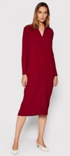 Max Mara Leisure Burgundy Red Tubo Pleated Plisse V-Neck Midi Dress XL‎ thumbnail 1
