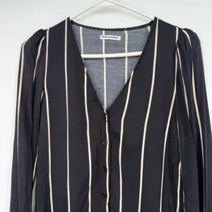 Reformation Womens‎ XS Striped Button Down V-Neck Blouse Black Cream Long Sleeve thumbnail 2