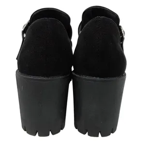 Black Faux Suede Chunky Lug Sole Platform Slip On Buckle Mary Jane Shoes Size 39 thumbnail 7