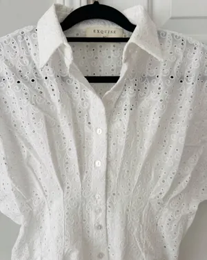 Anthropologie The Tobie Eyelet Mini Shirt Dress by Exquise, Size SP thumbnail 8