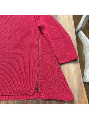 Habitat Clothes To Live In Red Chunky Knit Side Zip Mock Neck Tunic Sweater XL thumbnail 5