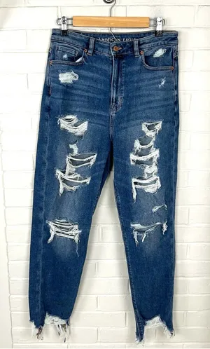 American Eagle Distressed Highest Rise Mom Jeans Size 10 thumbnail 1