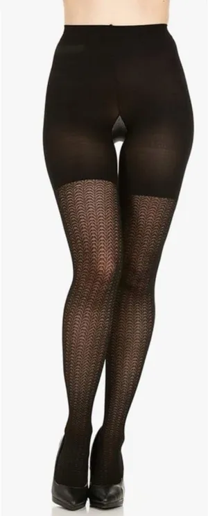 Assets Spanx Shaping Wish Bone Textured Shaping Tights by Sara Blakely In Black thumbnail 1