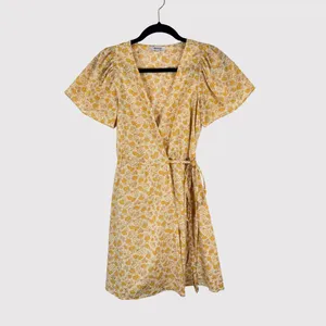 Madewell Womens Dress Yellow Fiore Mini Floral Ditsy V Neck Wrap A Line Boho XS thumbnail 2