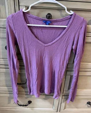 Aeropostale Lavender Long Sleeve V-Neck Top thumbnail 1