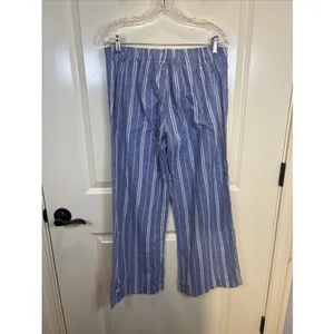 Just Living Blue/White Striped Linen & Cotton Wide Leg Pant Medium Coastal Beach thumbnail 5