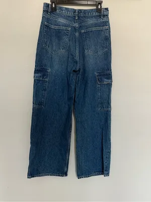 Reformation Cary Cargo High Rise Slouchy Wide Leg Jeans Size 29 Medium Wash thumbnail 6