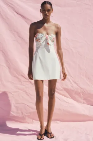 ZARA Floral White Strapless Dress thumbnail 5
