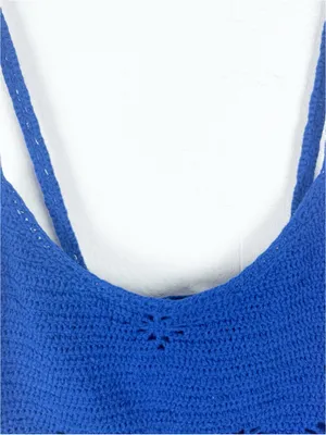 FREE PEOPLE Berkinette Blue Crochet Knit Crop Top Medium Boho Festival Concert thumbnail 7