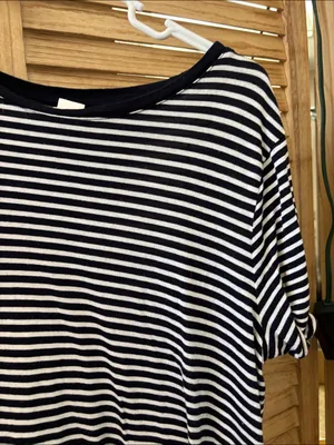 H&M Navy and White Striped Tee Dress Medium thumbnail 2