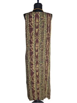 Vintage 90s boho maxi dress brown green ethnic art Western hippie Southern 12 L thumbnail 2