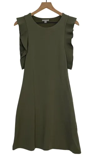 COS Sheath Dress Women's Size XS‎ Green Ruffle Trim Crew Neck Casual Dress thumbnail 1