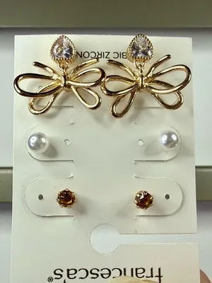 Francesca's Clear and Gold Faux Pearl & Rhinestone Stud Trio thumbnail 2