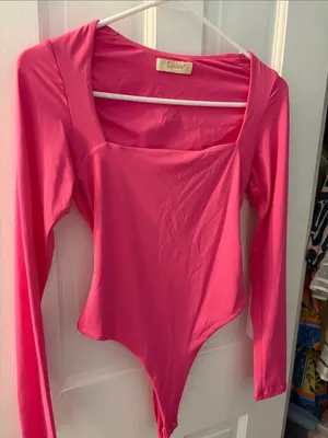 Hot Pink Long Sleeve Square Neck Bodysuit thumbnail 2