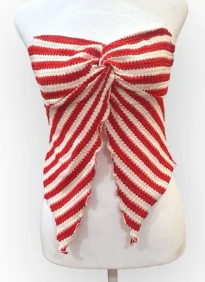 Source Unknown Red & White Knit Striped Bandeau Scarf Top – Approx. Size Small thumbnail 1