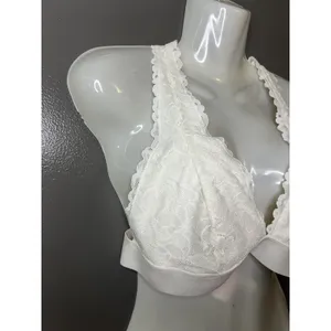 PINK Bralette Bra Womens Large White Lace Wireless Crossback Strappy Lined B Cup thumbnail 2