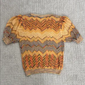 Ulla Johnson Priscilla Chevron Puff Sleeve Knit short sleeve yellow blue zigzag thumbnail 13