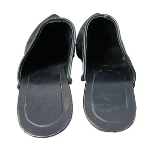 Y2K Coach Black Monogram Jacquard Studded Heeled Mules Wooden Clogs 7 thumbnail 4