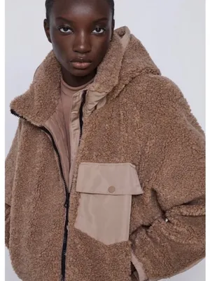 ZARA Sherpa Contrast Hooded‎ Bomber Jacket size Medium Teddy thumbnail 2