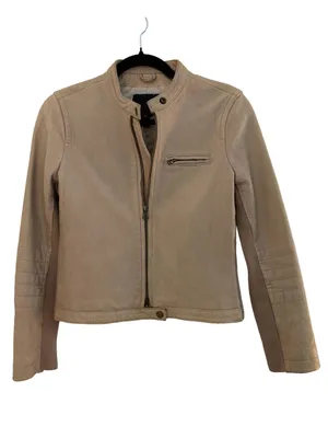 J.Crew Collection Genuine Leather Moto Jacket Beige Taupe Size 4 thumbnail 5