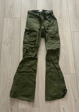 forever 21 army green cargo utility pants low rise flare jeans bottoms thumbnail 1