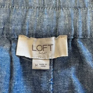 LOFT Outlet Blue Linen Blend Chambray Mini Skirt Elastic Back Pockets Size Med thumbnail 5