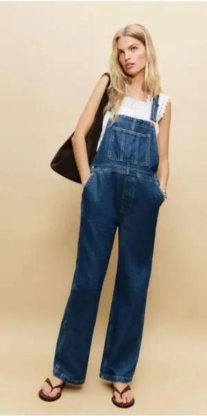 New Reformation M Arlo Denim Overalls Clearly Relaxed Fit Medium Regular thumbnail 1
