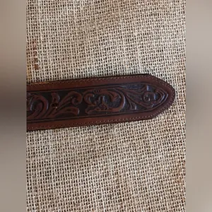 Justin Boots Brown Tooled Cowhide Leather Concho Coin Belt Silver Buckle western 32 in thumbnail 11