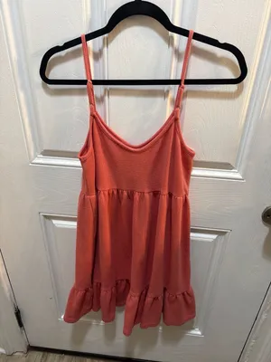Pink Lily Coral Waffle Knit Ruffle Babydoll Mini Dress Size S thumbnail 5