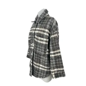 Missguided Gray Wool Plaid Collared Long Sleeve Button Down Shirt Coat Jacket 6 thumbnail 2