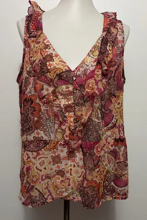 Studio 1940 Paisley Ruffle Sleeveless Blouse Size L Pink Orange Boho Peasant thumbnail 1
