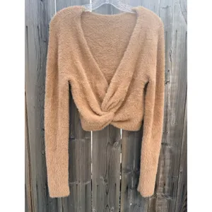 Aerie NEW Fluffy-4-Ever Reversible Twist Sweater In Cappuccino Size L thumbnail 2